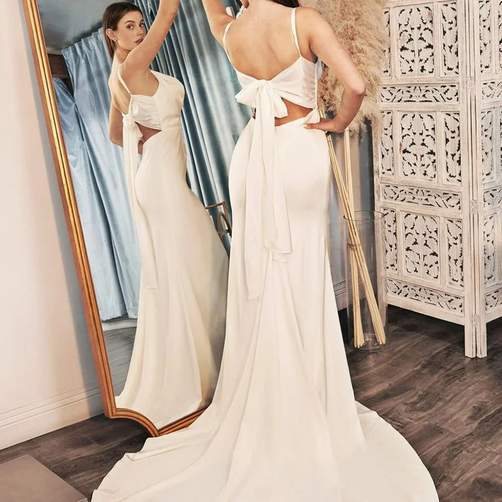 OFF WHITE NEW BRIDAL WEDDING EVENING OPEN BACK COWL SATIN GOWN CD7487